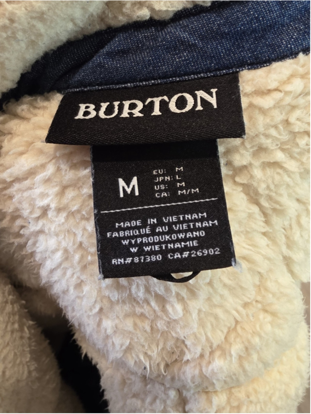 Burton Grace Insulated Blue Denim Jacket Cream Sherpa Sz M Gorpcore Outdoor Hike - Picture 13 of 14